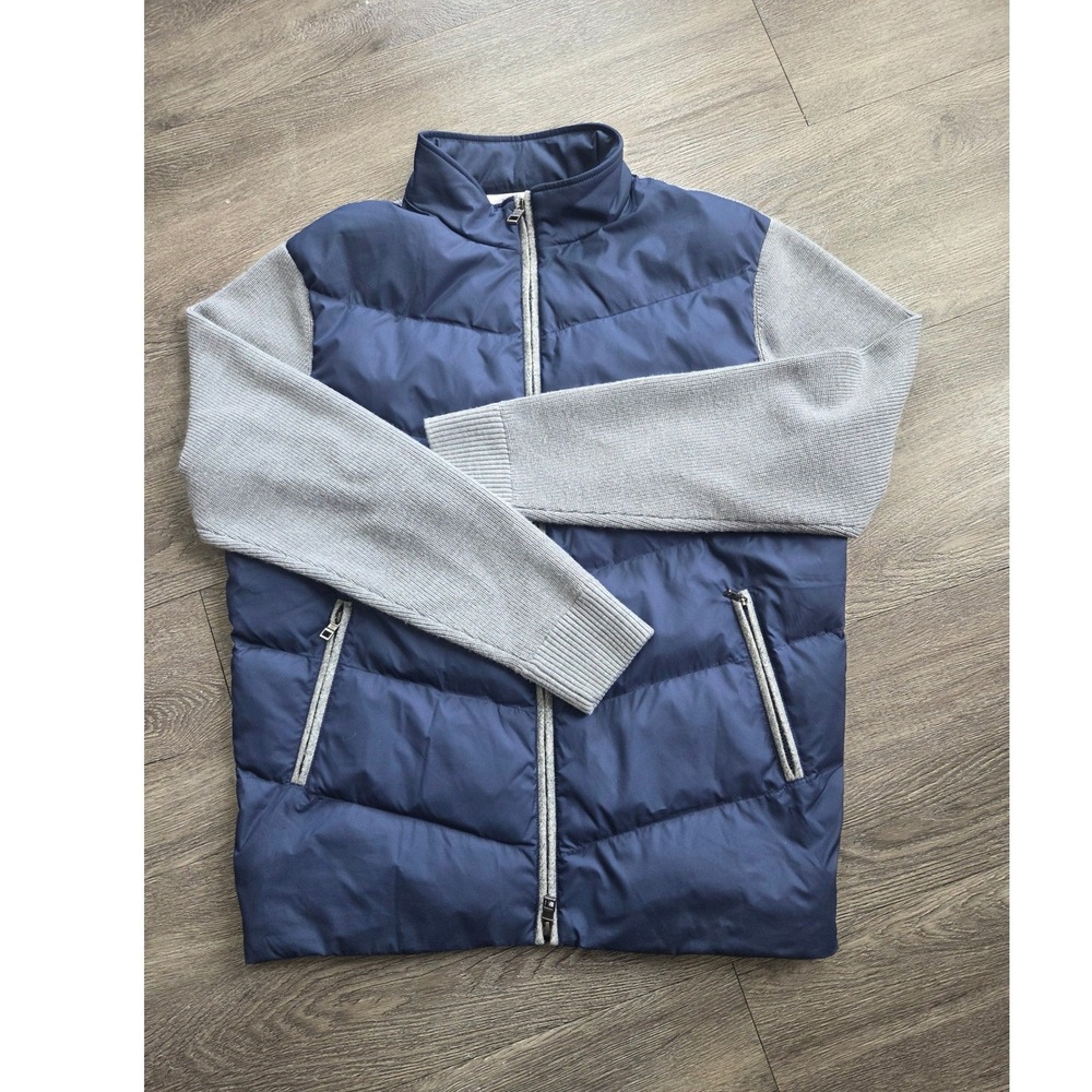 Peter Millar Alpine Hybrid Jacket Mens L Navy Grey Merino Wool Quilted